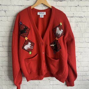 Bellepointe at ease Cardigan Size 2 Dogs Patch Embroidered Red